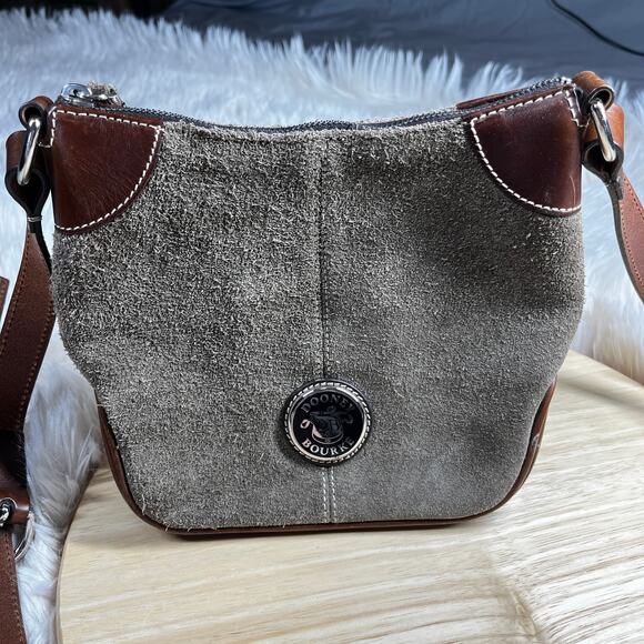 Dooney & Bourke Crossbody Purse Adj Strap Brown Leather/Gray Suede Vintage Purse - Picture 3 of 16